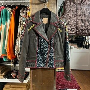Double D Ranch Black and Multicolor Embellished Leather Jacket